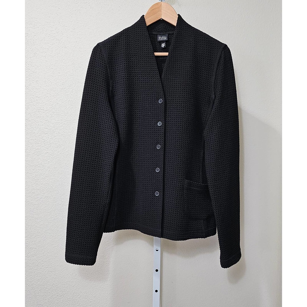 EILEEN FISHER Women's Textured Waffle Knit Black Button Blazer sz M - Picture 1 of 8